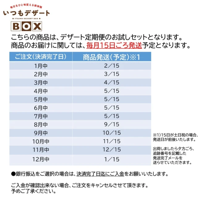 set0087【送料無料】 デザート定期便おためしセット 【毎月15日ごろに発送！！※日付指定不可（時間指定のみ可）】