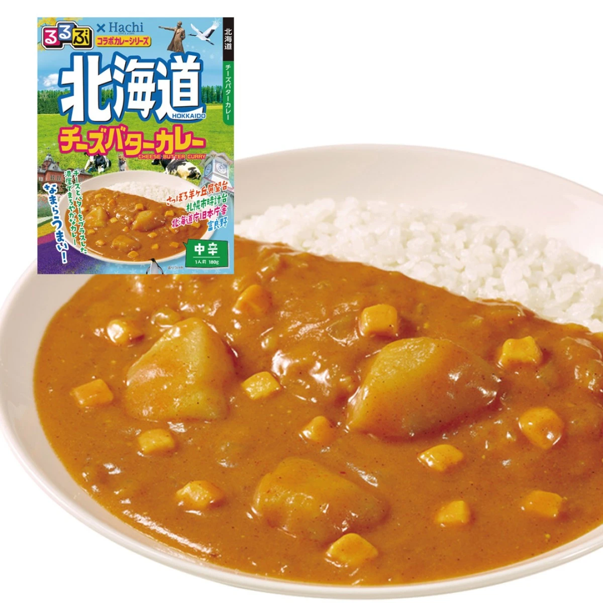 91641x20 【送料無料】 「るるぶ×Hachiコラボカレーシリーズ」 北海道 チーズバターカレー 中辛 180g×20個 ハチ食品