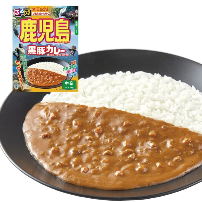 91650x20 【送料無料】 「るるぶ×Hachiコラボカレーシリーズ」 鹿児島 黒豚カレー 中辛 180g×20個 ハチ食品